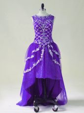 Romantic A-line Dress for Prom Purple Scoop Tulle Sleeveless High Low Zipper