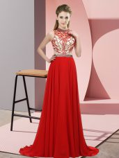 Gorgeous Sleeveless Brush Train Beading Backless Prom Dress