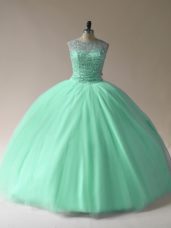 Delicate Beading Ball Gown Prom Dress Apple Green Lace Up Sleeveless Floor Length