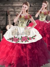 Sleeveless Lace Up Floor Length Embroidery and Ruffles Quinceanera Dresses