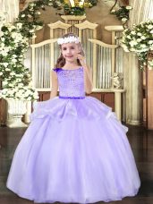 Lavender Mermaid Scoop Sleeveless Organza Floor Length Zipper Beading Pageant Dress Wholesale