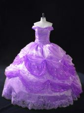 Clearance Lavender Sleeveless Organza Lace Up Ball Gown Prom Dress for Sweet 16 and Quinceanera