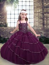Sleeveless Lace Up Floor Length Beading and Ruffled Layers High School Pageant Dress