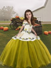Olive Green Sleeveless Embroidery Floor Length Pageant Dress Wholesale