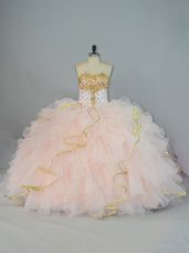Wonderful Sleeveless Lace Up Floor Length Beading and Ruffles Sweet 16 Dress