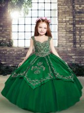 Dark Green Sleeveless Tulle Lace Up Little Girls Pageant Gowns for Party and Military Ball and Wedding Party