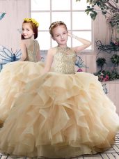 Champagne Kids Pageant Dress Party and Sweet 16 and Wedding Party with Beading and Ruffles Scoop Sleeveless Zipper