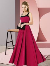 Lovely Fuchsia Chiffon Zipper Dama Dress for Quinceanera Sleeveless Floor Length Belt
