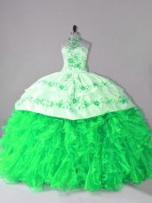 High Quality Sleeveless Embroidery and Ruffles Lace Up 15 Quinceanera Dress with Court Train
