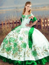 Inexpensive Floor Length Green Quinceanera Gowns Satin and Organza Sleeveless Embroidery