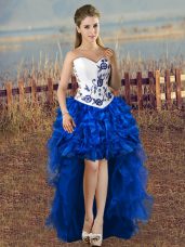 Beauteous Blue And White Sweetheart Neckline Embroidery Prom Dress Sleeveless Lace Up