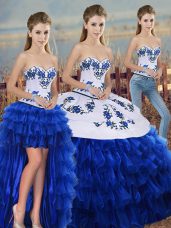 Sumptuous Sweetheart Sleeveless Organza Sweet 16 Dresses Embroidery and Ruffled Layers and Bowknot Lace Up