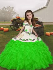 Sleeveless Lace Up Floor Length Embroidery and Ruffles High School Pageant Dress