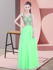 V-neck Sleeveless Zipper Evening Dress Tulle