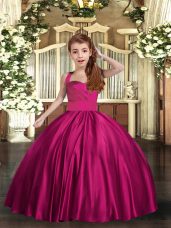 Enchanting Fuchsia Sleeveless Floor Length Ruching Lace Up Glitz Pageant Dress