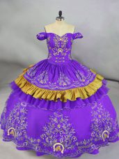 Enchanting Purple Satin Lace Up Sweet 16 Quinceanera Dress Sleeveless Embroidery