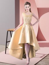 Elegant Gold Dama Dress Wedding Party with Lace Scoop Sleeveless Zipper