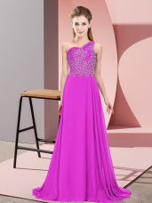 Purple Prom and Party with Beading One Shoulder Sleeveless Side Zipper