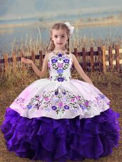 Scoop Sleeveless Lace Up Kids Formal Wear Purple Organza