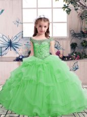 High Class Tulle Scoop Sleeveless Lace Up Beading Little Girls Pageant Dress in