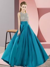 Teal Prom Dress Prom and Party with Beading Scoop Sleeveless Backless