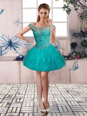 Tulle Sleeveless Mini Length Hoco Dress and Beading and Ruffles