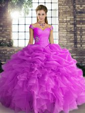 Shining Lilac Off The Shoulder Lace Up Beading and Ruffles and Pick Ups Quinceanera Gowns Sleeveless