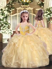 Sleeveless Lace Up Floor Length Beading and Ruffles Little Girls Pageant Dress
