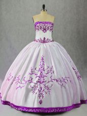 White And Purple Ball Gowns Strapless Sleeveless Satin Floor Length Lace Up Embroidery Vestidos de Quinceanera