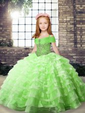 Best Straps Sleeveless Organza Little Girl Pageant Dress Beading and Ruffled Layers Lace Up