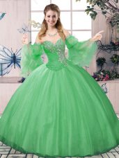 Sweetheart Long Sleeves Lace Up Quinceanera Gown Green Tulle