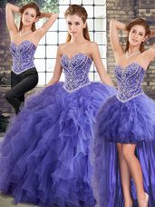 Excellent Lavender Sleeveless Beading and Ruffles Floor Length Quince Ball Gowns