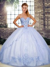 Luxurious Floor Length Lace Up 15 Quinceanera Dress Lavender for Military Ball and Sweet 16 and Quinceanera with Beading and Embroidery
