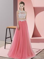 On Sale Floor Length Watermelon Red Bridesmaid Dresses Halter Top Sleeveless Zipper