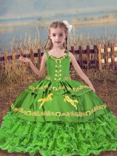 Glorious Little Girl Pageant Dress Wedding Party with Beading and Embroidery and Ruffled Layers Straps Sleeveless Lace Up