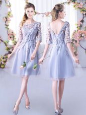 Fantastic Mini Length A-line Half Sleeves Grey Wedding Guest Dresses Lace Up