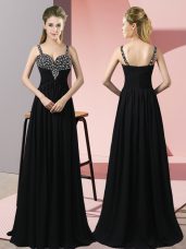 Fantastic Black Empire Beading Zipper Chiffon Sleeveless Floor Length