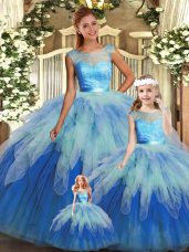 Multi-color Sweet 16 Quinceanera Dress Sweet 16 and Quinceanera with Beading and Ruffles Scoop Sleeveless Backless