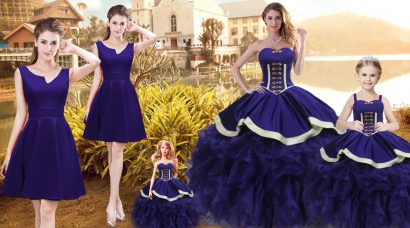 Purple Quince Ball Gowns Sweet 16 and Quinceanera with Ruffles Sweetheart Sleeveless Lace Up