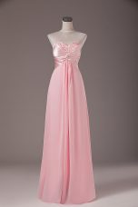 Cute Sweetheart Sleeveless Evening Dress Floor Length Beading Baby Pink Chiffon