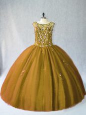 Brown Sleeveless Tulle Lace Up Sweet 16 Quinceanera Dress for Sweet 16 and Quinceanera