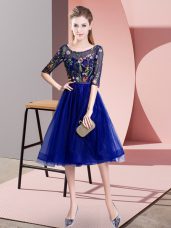Fancy Blue Scoop Neckline Embroidery Damas Dress Half Sleeves Lace Up