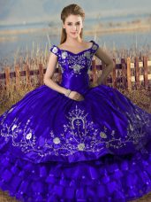 Purple Sleeveless Embroidery and Ruffled Layers Floor Length Quince Ball Gowns