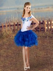 Glamorous Blue And White Sleeveless Organza Lace Up Prom Evening Gown for Prom and Party