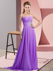 Excellent Lavender Sleeveless Chiffon Prom Dress for Prom and Party and Military Ball