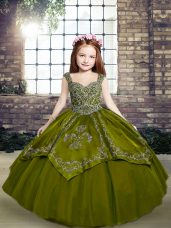 Superior Floor Length Olive Green Pageant Dress for Teens Organza Sleeveless Beading and Embroidery