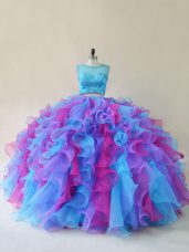 Organza Sleeveless Floor Length 15 Quinceanera Dress and Beading and Ruffles