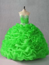 Lace Up Sweetheart Beading and Hand Made Flower Quinceanera Dress Organza Sleeveless