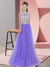 Custom Designed Floor Length Lavender Damas Dress Tulle Sleeveless Lace