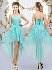 Aqua Blue Sleeveless Beading High Low Wedding Guest Dresses